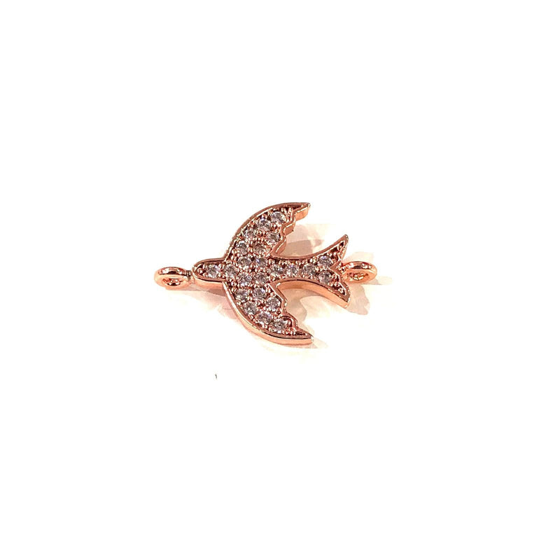 Bird Double Loop Rose Gold Plated Charms, Bracelet Charms, Connector Charms