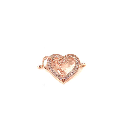 Heart&amp;Tinkerbell Double Loop Rose Gold Plated Charms, Bracelet Charms, Connector Charms