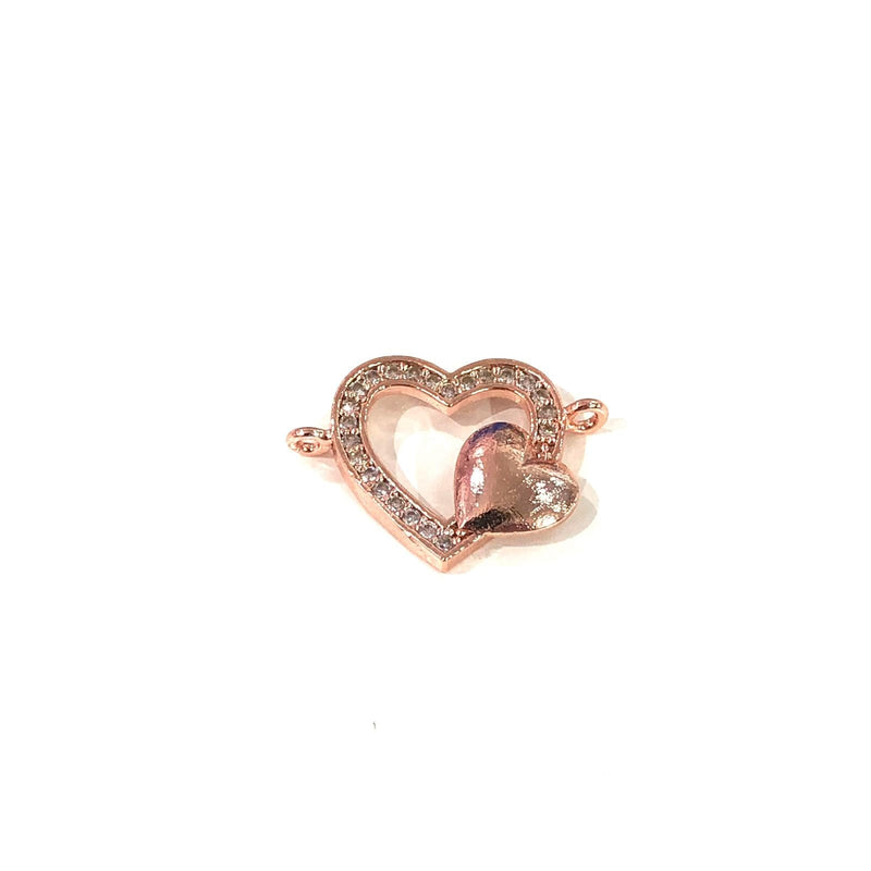 Heart Double Loop Rose Gold Plated Charms, Bracelet Charms, Connector Charms