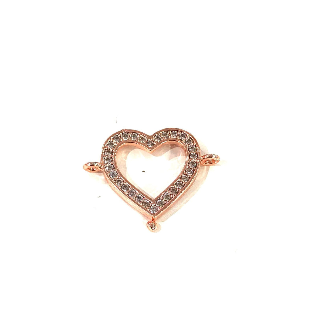 Heart Double Loop Rose Gold Plated Charms, Bracelet Charms, Connector Charms