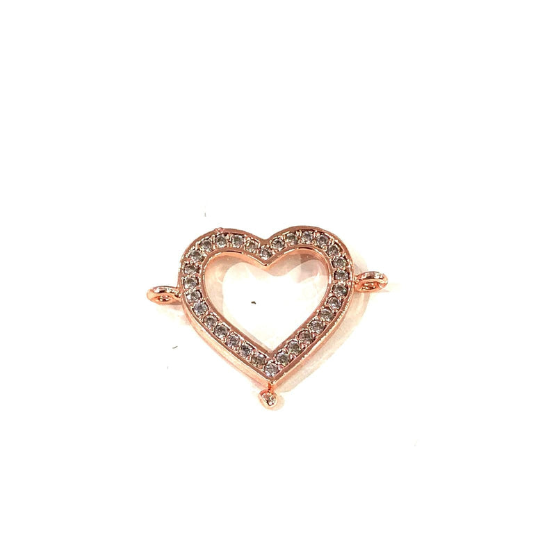 Heart Double Loop Rose Gold Plated Charms, Bracelet Charms, Connector Charms
