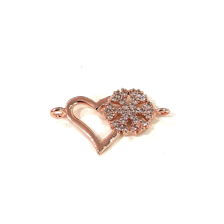 Heart&amp;Snowflake Double Loop Rose Gold Plated Charms, Bracelet Charms, Connector Charms