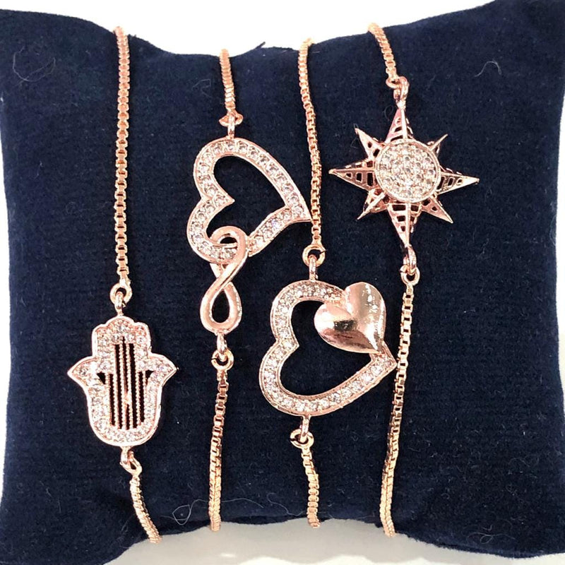 Hamsa Double Loop Rose Gold Plated Charms, Bracelet Charms, Connector Charms