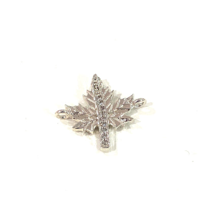 Leaf Double Loop Silver Plated Charms, Bracelet Charms, Connector Charms