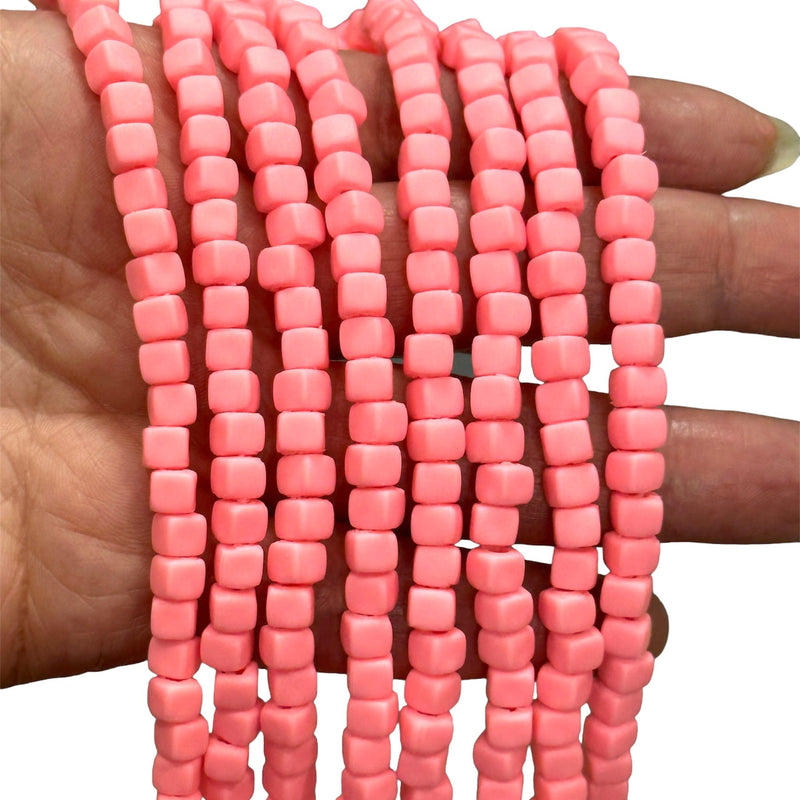 Sugar Pink Polymer Clay Cube 4mm Beads, 4mm Polymer Clay Spacers