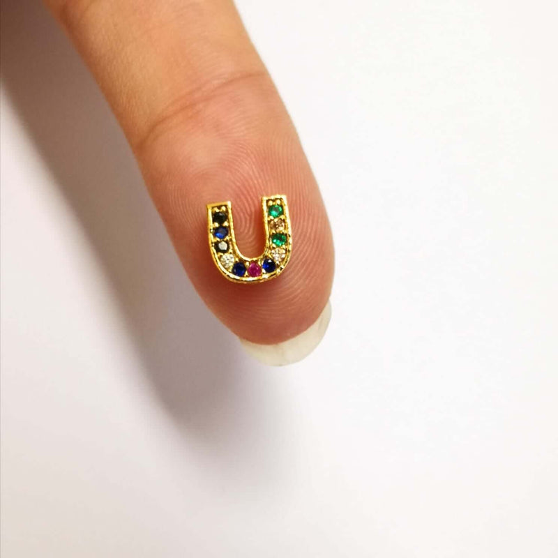 24Kt Gold Plated Brass Multicolor Micro Pave Initial Charms
