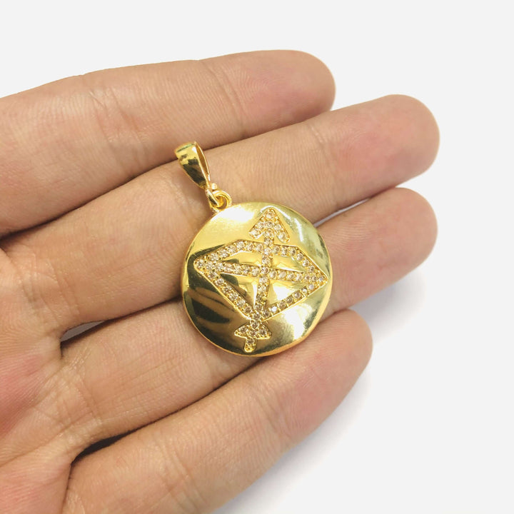 24Kt Gold Plated Brass Zirconia Zodiac Horoscope Sign, Constellation Medallion Pendant, Celestial Astrology Charm for Necklace