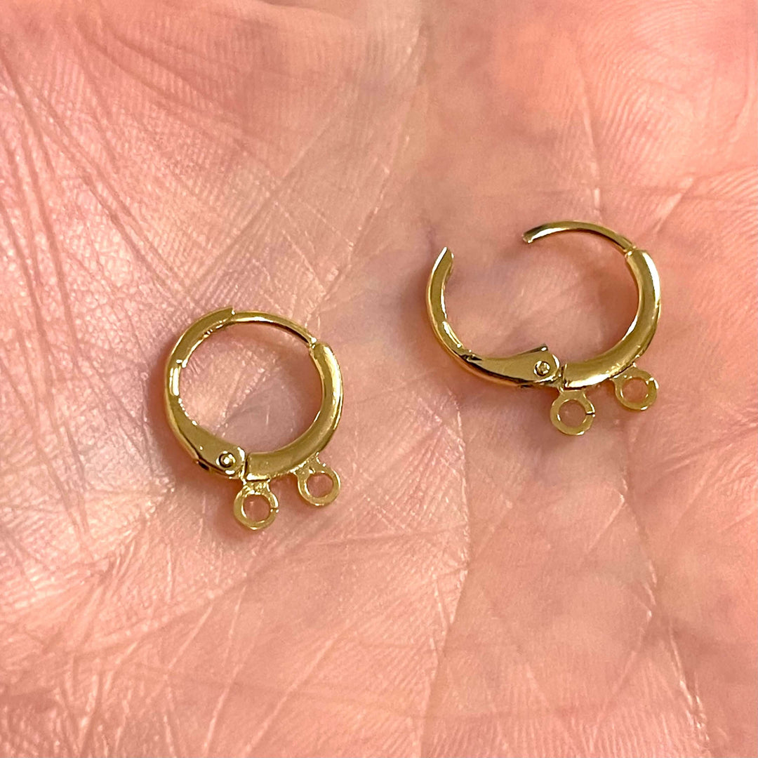 24Kt Shiny Gold Plated Brass Earring, Gold Huggie Hoop,Gold Plated Earring With Open Two Loops
