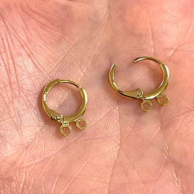 24Kt Shiny Gold Plated Brass Earring, Gold Huggie Hoop,Gold Plated Earring With Open Two Loops