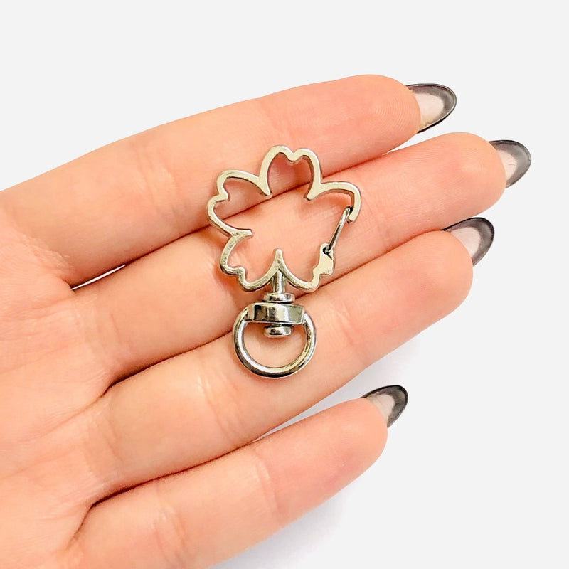 Rhodium Plated Clover Shape Large Swivel Lobster Clasp
